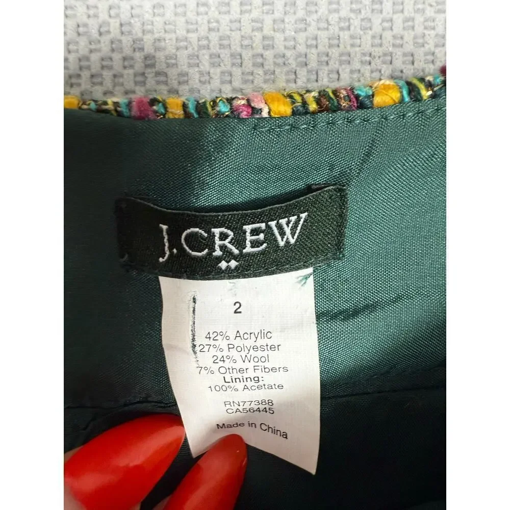 J.Crew Multicolor Tweed Zip Pocket Mini Skirt Size 2